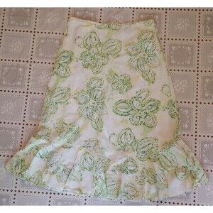 Eddie Bauer Skirt Womens Size 2 Green White Batik Flare Cotton Silk Lined